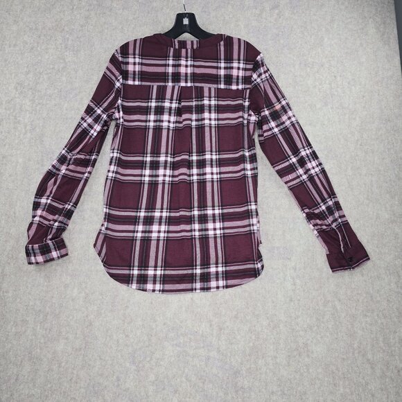 Rue21 Womens Lace-Up Burgundy Plaid Long Sleeve Top Size Small Polyester - Picture 2 of 6